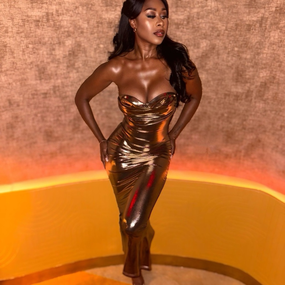 JLUXLABEL Metallic Gold Maxi Dress